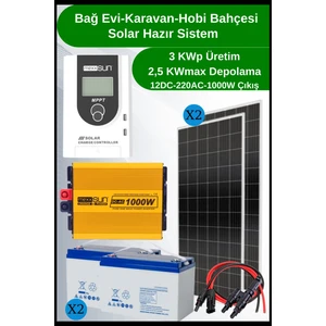 N&D Lighting Bağ Evi Karavan (Mini Buzdolabı + Tv + Aydınlatma) Solar Paket 3 Kwp