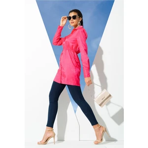 For You woman Saten Jakarlı Vatkalı Pembe Gömlek