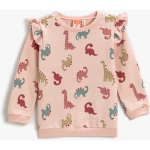 Dinozor Baskılı Fırfırlı Sweatshirt Pamuklu