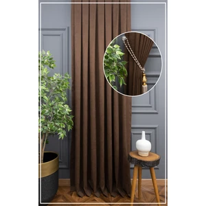 Sütlü Kahve Petek Kadife Dokulu Tek Kanat Fon Perde, 1/3 Sık Pile, 90 x 260 cm