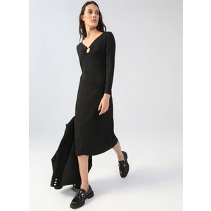 V Yaka Siyah Kadın Midi Triko Kalem Elbise MARNI