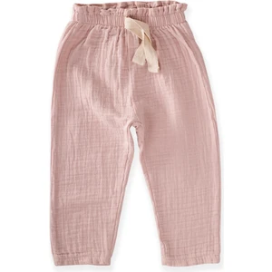 Beli Fırfırlı Geniş Kesim Müslin Pantolon Pudra Pembe