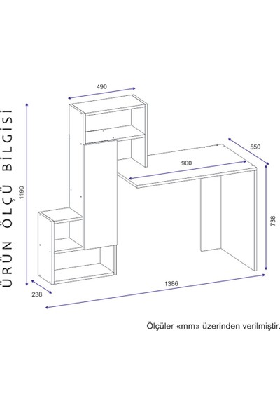 Arnetti Irmak Çalışma Masası Beyaz-Safirmeşe 119X139X55 Raflı ve Dolaplı Dekoratif Tasarım Uzun Ömürlü