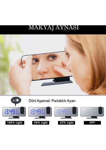 Daily Link Çok Fonksiyonlu Masaüstü Saat (Fm Radio Alarm Projeksiyon Sıcaklık Alarm)