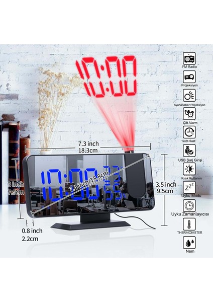 Daily Link Çok Fonksiyonlu Masaüstü Saat (Fm Radio Alarm Projeksiyon Sıcaklık Alarm)