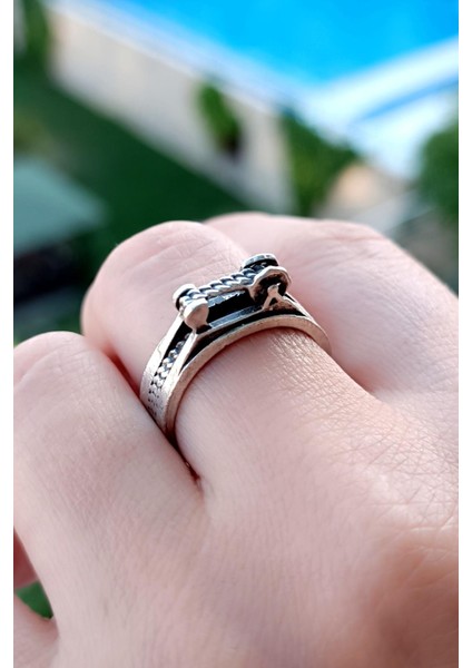 Dikiş Makinası Şekilli Antik Gümüş Kaplama El Yapımı Ayarlanabilir Unisex Yüzük