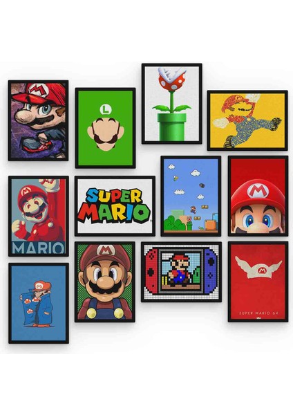 Süper Mario 12 Parça Mdf (Ahşap) Tablo Ofis Boyu 30 x 30 cm cm