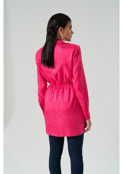 Saten Jakarlı Vatkalı Pembe Gömlek modelleri