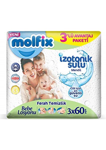 Izotonik Sulu Mendil, Ferah Temizlik, Izlotonik Sulu Islak Mendil, 60X3'LÜ Promo