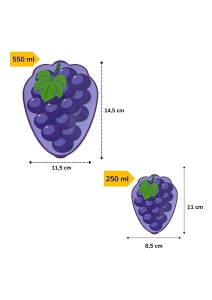Buffer® 2'li İç İçe Geçebilen Üzüm Model Saklama ve Beslenme Kabı Seti (550 ml + 250 Ml)