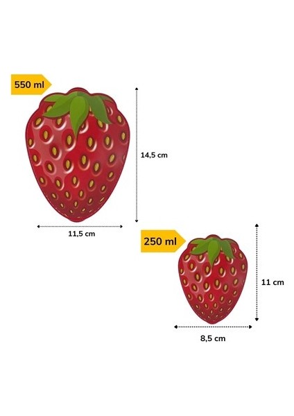 Buffer® 2'li İç İçe Geçebilen Çilek Model Saklama ve Beslenme Kabı Seti (550 ml + 250 Ml)