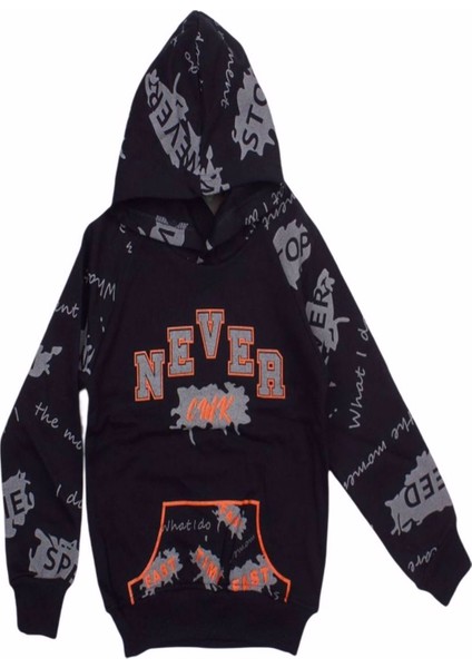 Never Baskılı Kapüşonlu 2iplik Şardonlu Sweatshirt