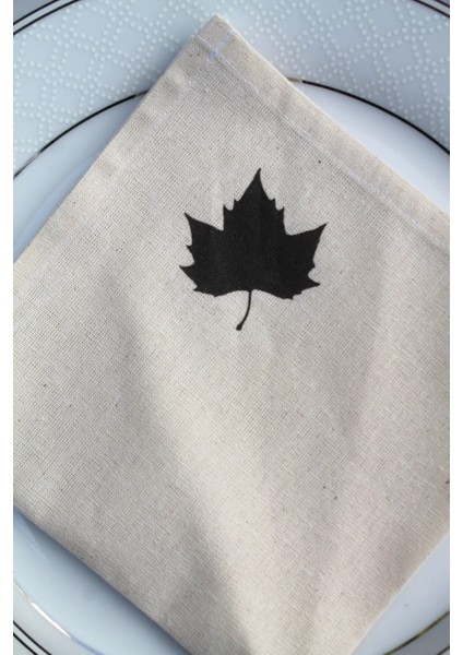 6 Adet Yaprak Detaylı Naturel Pamuklu Keten Servis Sunum Peçetesi