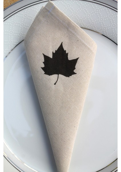 6 Adet Yaprak Detaylı Naturel Pamuklu Keten Servis Sunum Peçetesi fırsatları