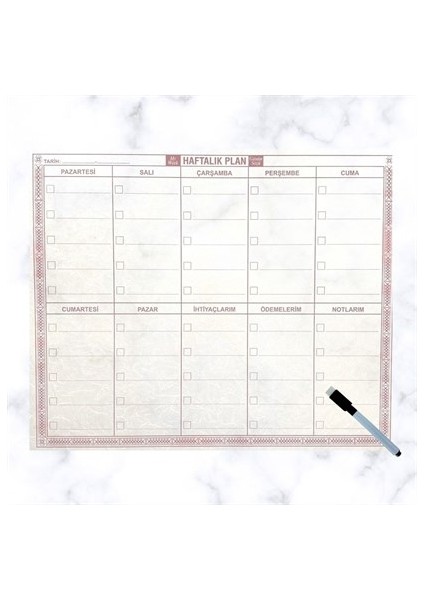 Şeffaf Kendiliğinden Yapışkanlı Kalemli Haftalık Planlayıcı 40 x 50 cm