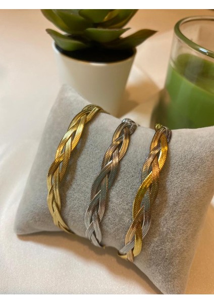 Üçlü Örme İtalyan Zincir Kararmaz Bileklik