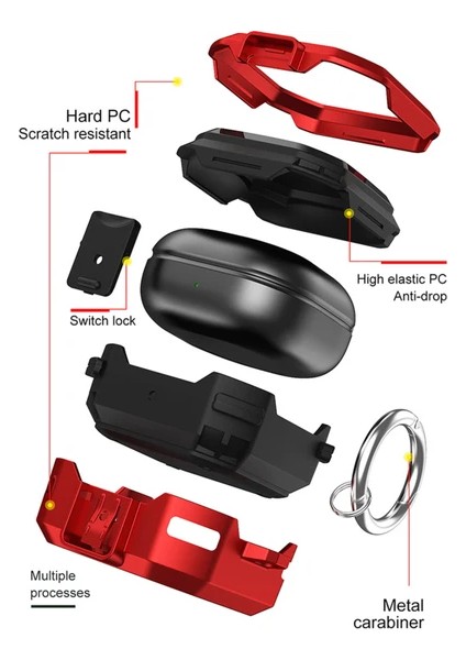 Samsung Galaxy Buds Live Galaxy Buds Pro Kılıf Darbeye Dayanıklı Sert Koruyucu + Askılık
