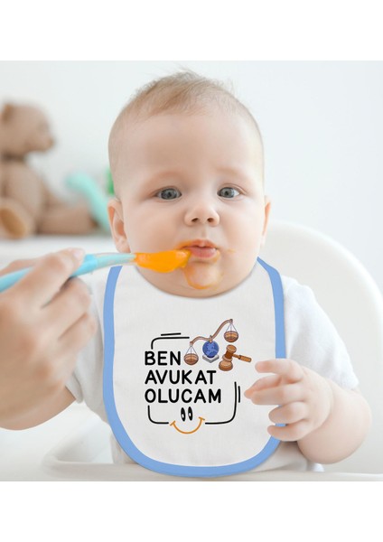 Kids Avukat Olucam Tasarımlı Mavi Bebek Mama Önlüğü-1 fiyatları
