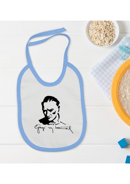 Kids Atatürk Temalı Mavi Bebek Mama Önlüğü-19