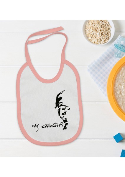 Kids Atatürk Temalı Pembe Bebek Mama Önlüğü-21