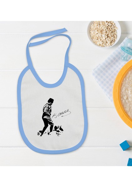Kids Atatürk Temalı Mavi Bebek Mama Önlüğü-16
