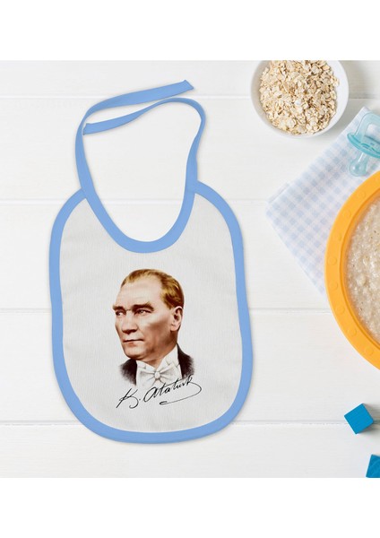 Kids Atatürk Temalı Mavi Bebek Mama Önlüğü-15