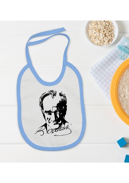 Kids Atatürk Temalı Mavi Bebek Mama Önlüğü-13