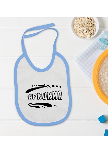 Kids Afkurma Tasarımlı Mavi Bebek Mama Önlüğü-1