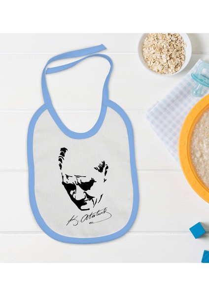 Kids Atatürk Temalı Mavi Bebek Mama Önlüğü-25