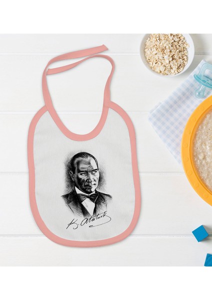 Kids Atatürk Temalı Pembe Bebek Mama Önlüğü-14