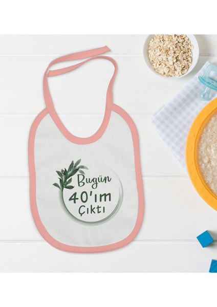 Kids 40'ım Çıktı Tasarımlı Pembe Bebek Mama Önlüğü-1