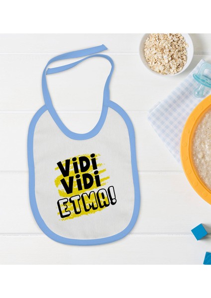 Kids Vidi Vidi Etma Tasarımlı Mavi Bebek Mama Önlüğü-1