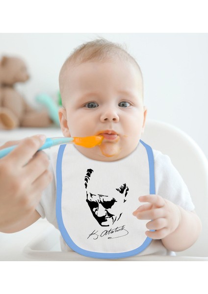 Kids Atatürk Temalı Mavi Bebek Mama Önlüğü-25 fiyatları