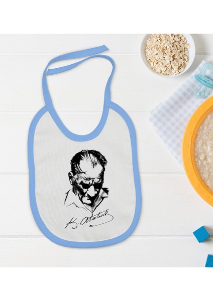 Kids Atatürk Temalı Mavi Bebek Mama Önlüğü-28