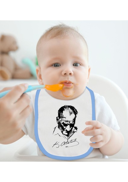 Kids Atatürk Temalı Mavi Bebek Mama Önlüğü-28 fiyatları