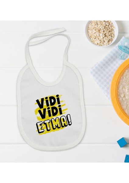 Kids Vidi Vidi Etma Tasarımlı Beyaz Bebek Mama Önlüğü-1