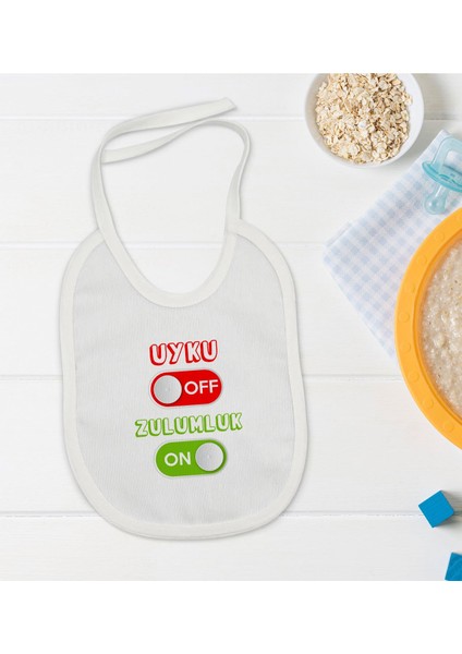 Kids Uyku Off Tasarımlı Beyaz Bebek Mama Önlüğü-1