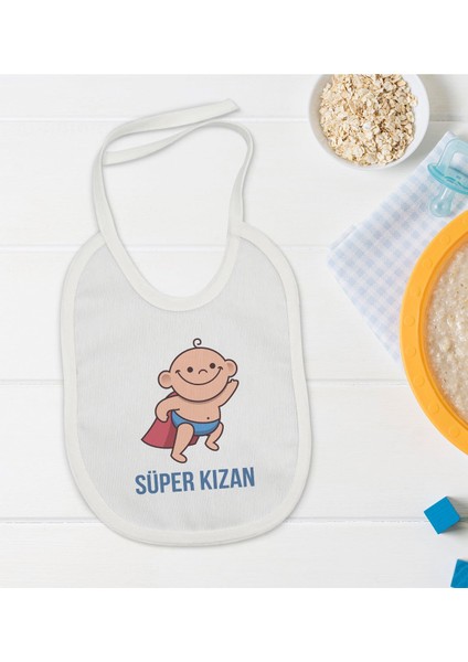 Kids Süper Kızan Tasarımlı Beyaz Bebek Mama Önlüğü-1