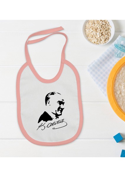 Kids Atatürk Temalı Pembe Bebek Mama Önlüğü-26