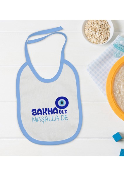 Kids Maşallah De Tasarımlı Mavi Bebek Mama Önlüğü-1