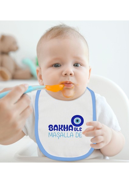 Kids Maşallah De Tasarımlı Mavi Bebek Mama Önlüğü-1 fiyatları