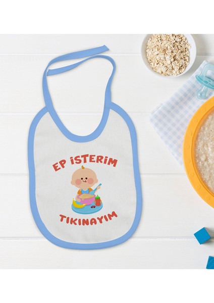 Kids Ep Isterim Tasarımlı Mavi Bebek Mama Önlüğü-5