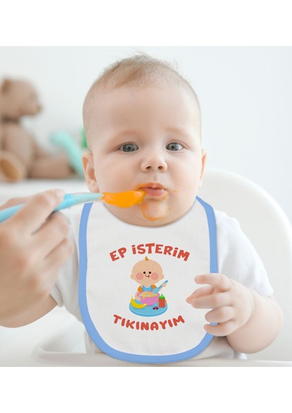 Kids Ep Isterim Tasarımlı Mavi Bebek Mama Önlüğü-5 fiyatları