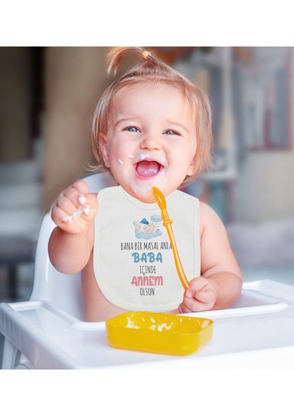 Kids Masal Anlat Baba Tasarımlı Beyaz Bebek Mama Önlüğü-1 fiyatları