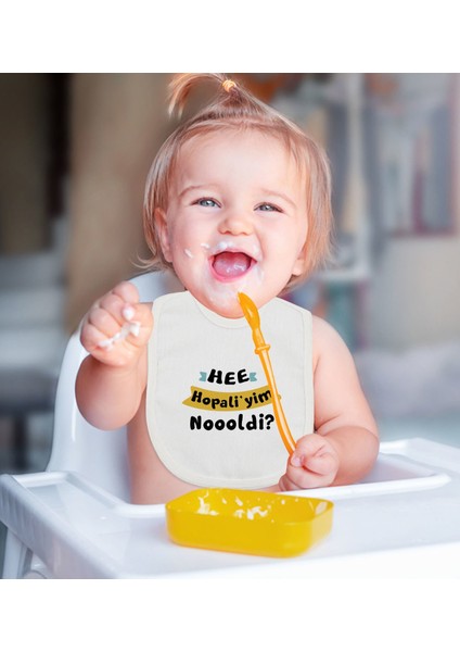 Kids Hopaliyim Tasarımlı Beyaz Bebek Mama Önlüğü-1