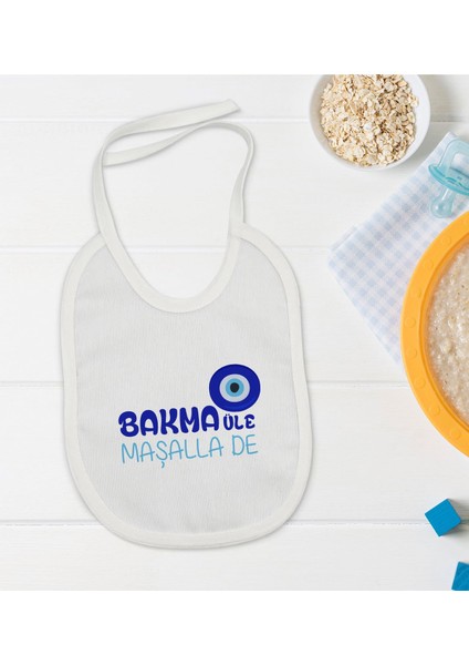 Kids Maşallah De Tasarımlı Beyaz Bebek Mama Önlüğü-1