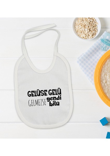 Kids Gelüse Gelü Tasarımlı Beyaz Bebek Mama Önlüğü-1