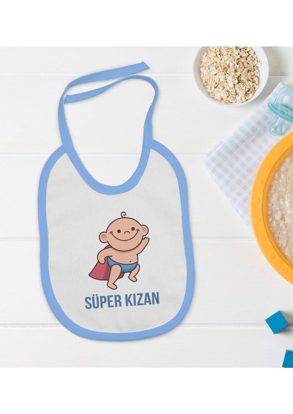 Kids Süper Kızan Tasarımlı Mavi Bebek Mama Önlüğü-1