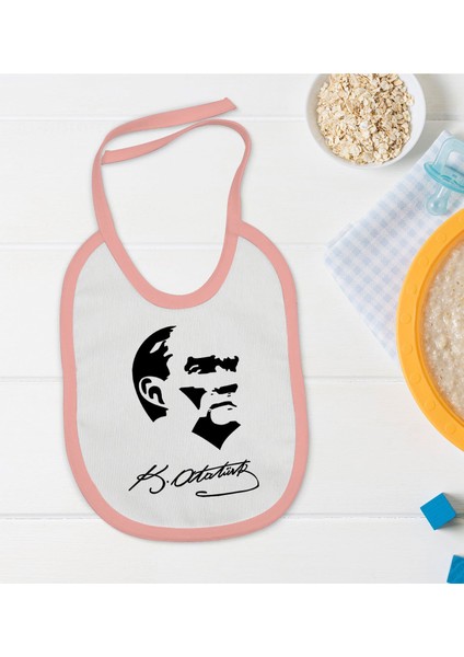 Kids Atatürk Temalı Pembe Bebek Mama Önlüğü-24