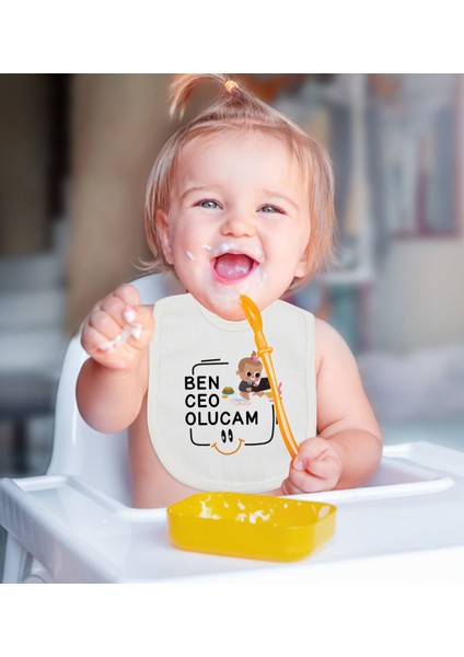 Kids Ceo Olucam Tasarımlı Beyaz Bebek Mama Önlüğü-2 fiyatları